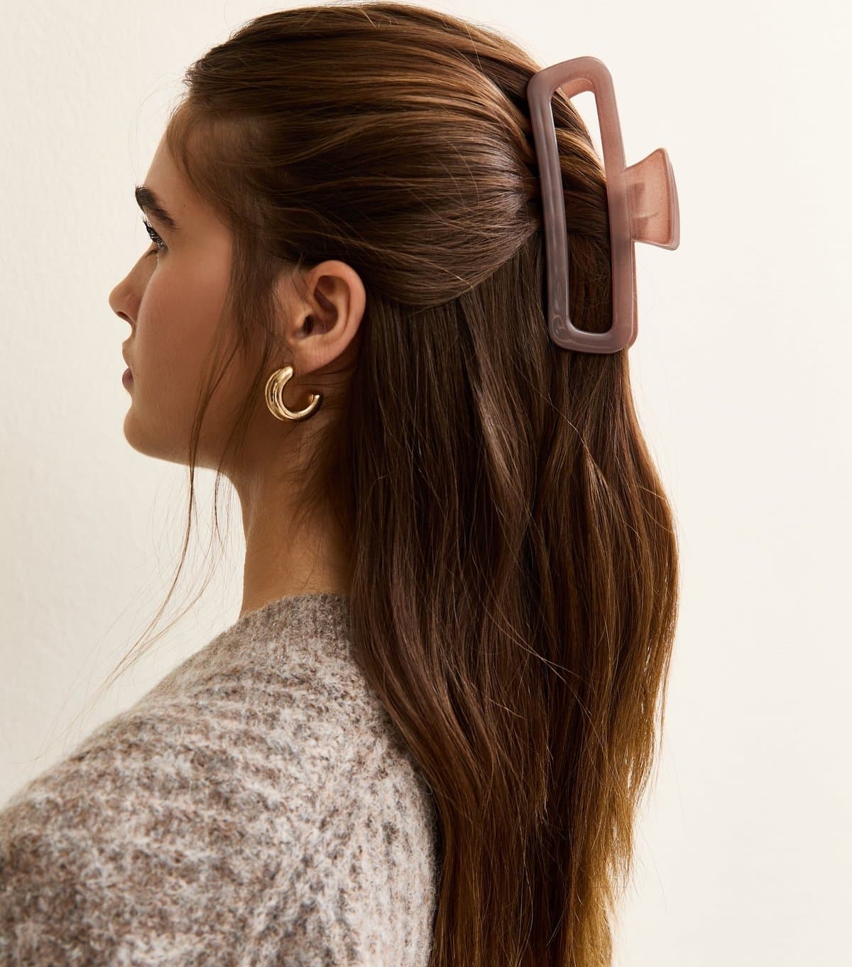 New Look Brown Long Rectangle Cut Out Bulldog Clip New Look