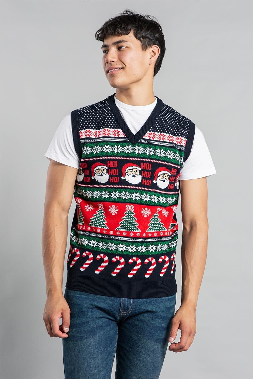 Tokyo Laundry Tokyo Laundry Men's Christmas V Neck Jacquard Knitted Vest in Dark Navy
