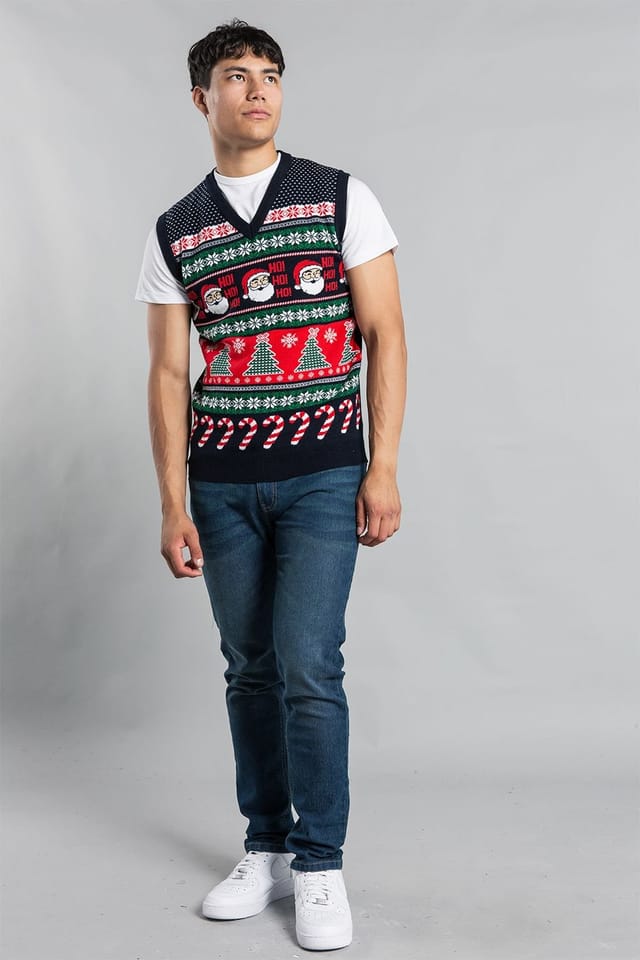 Tokyo Laundry Tokyo Laundry Men's Christmas V Neck Jacquard Knitted Vest in Dark Navy - 3