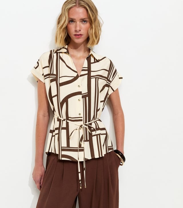 New Look Women's Brown Abstract Print Short Sleeve Shirt New Look - 2