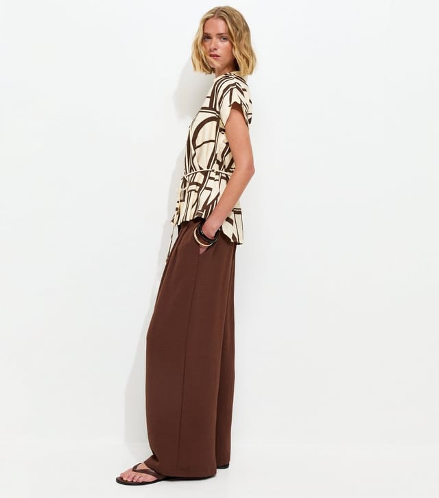 New Look Women's Brown Abstract Print Short Sleeve Shirt New Look - 3