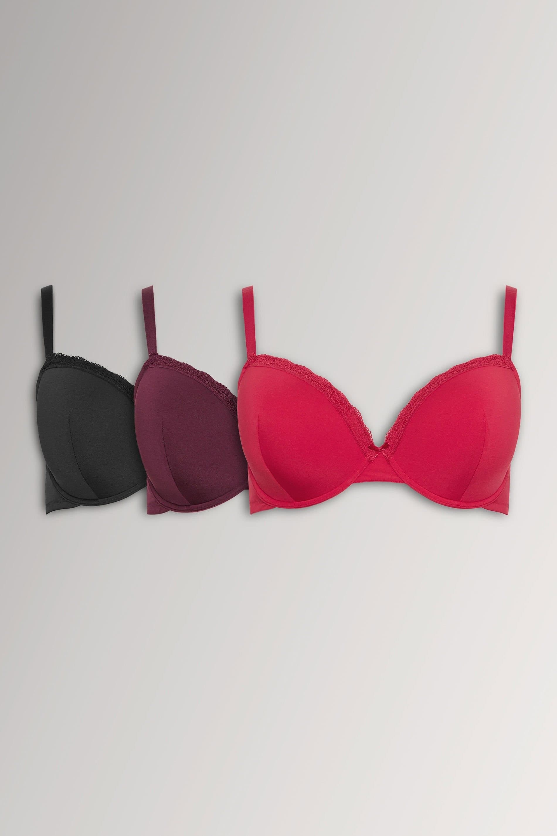 Yours Yours Women's 3 Pack Lace Trim Padded Bras in Red