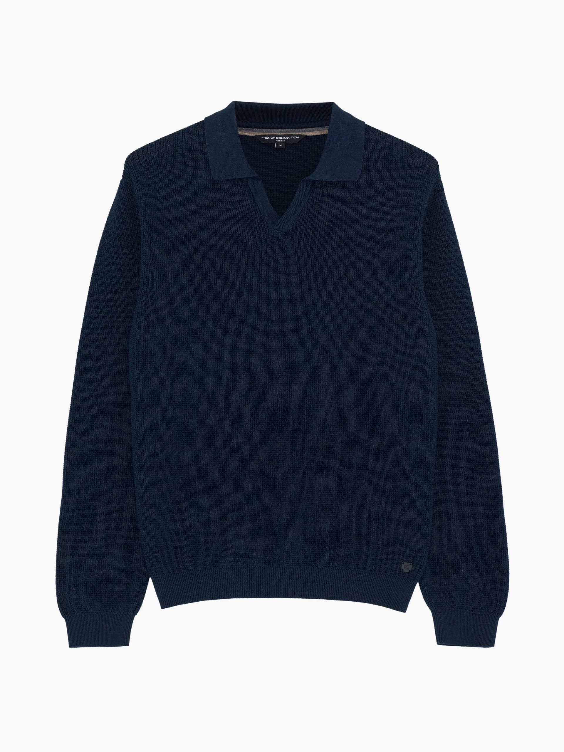 French Connection Navy Waffle Knit Trophy Polo Jumper Navy Blue