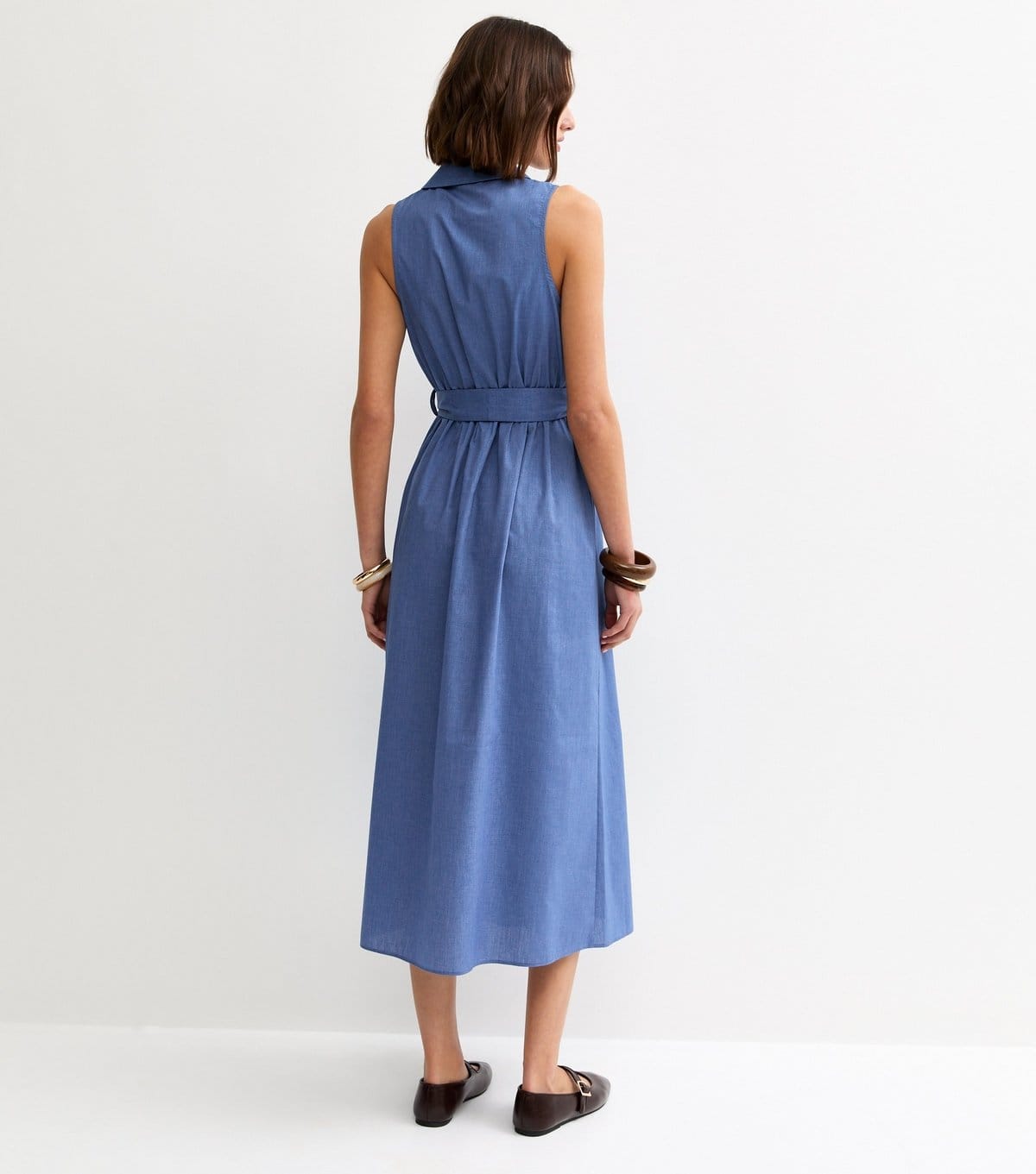 New Look Women's Blue Chambray Sleeveless Midi Shirt Dress New Look - 4