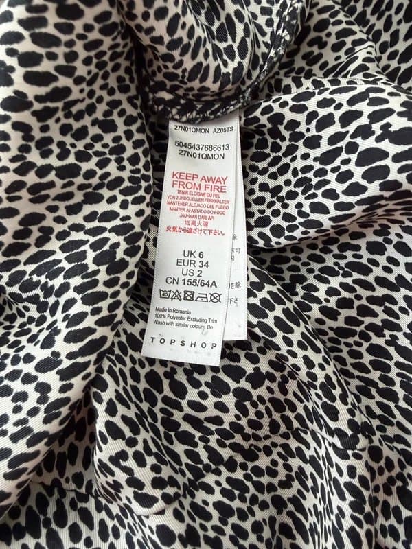 Topshop Topshop Black & White Animal Print Satin Slip Midi Skirt Lace Zip UK 6