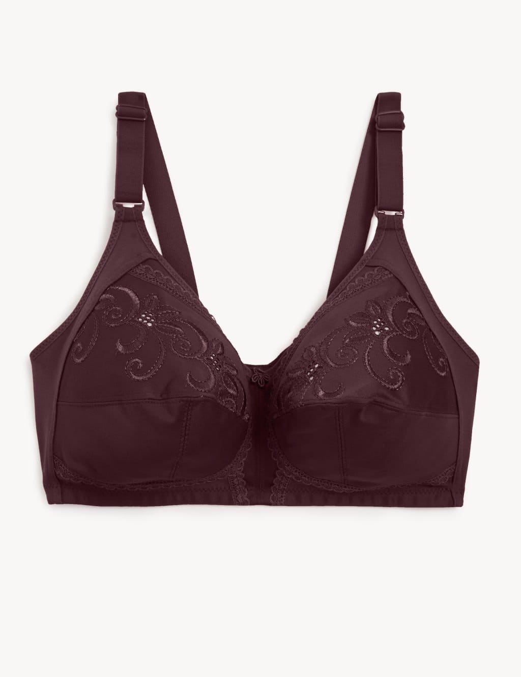 M&S Embroidered Non Wired Total Support Bra Blackcurrant