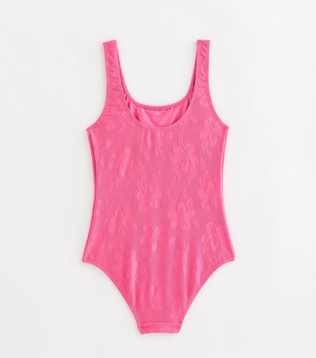 New Look Girls' Pink Hibiscus Jacquard Swimsuit New Look - 2