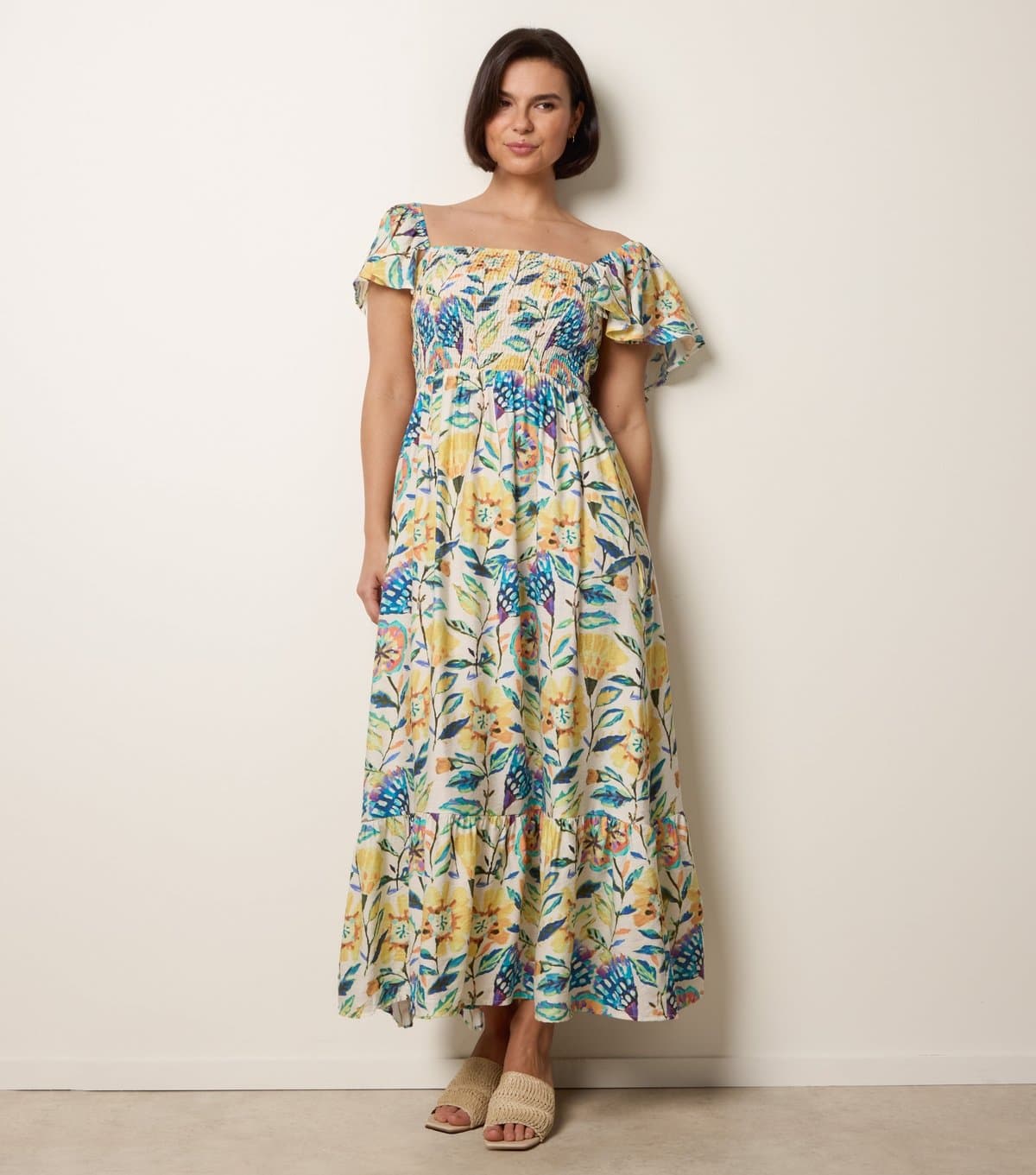 Blue Vanilla Women's Yellow Tropical Print Midi Dress Blue Vanilla New Look
