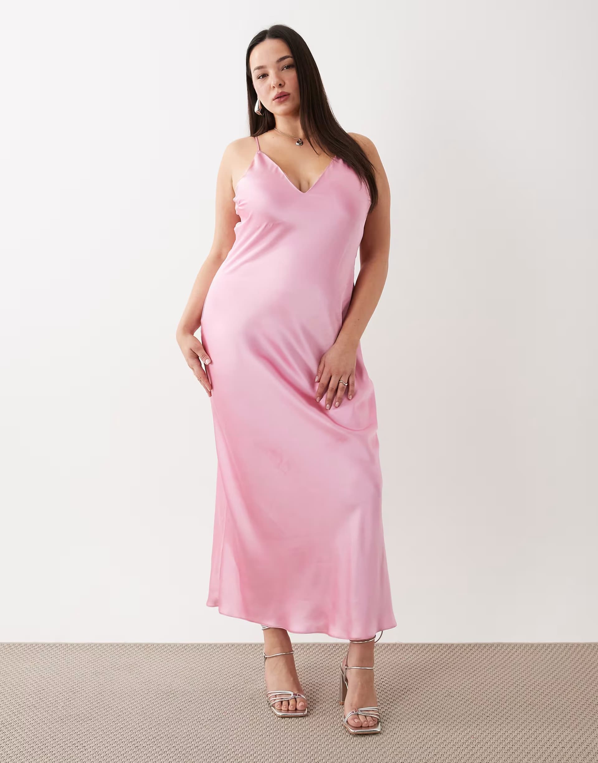 ASOS ASOS DESIGN Curve high apex satin midi dress in sugar pink