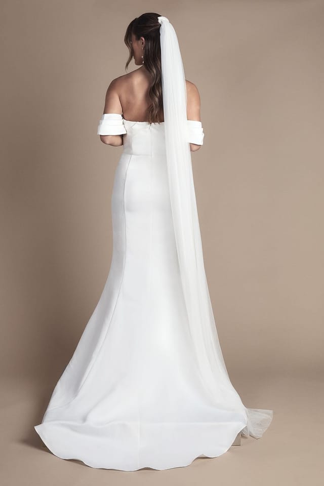 Coast Coast Women's Bardot Twist Structured Satin Maxi Wedding Dress with Fishtail Train in White - 3