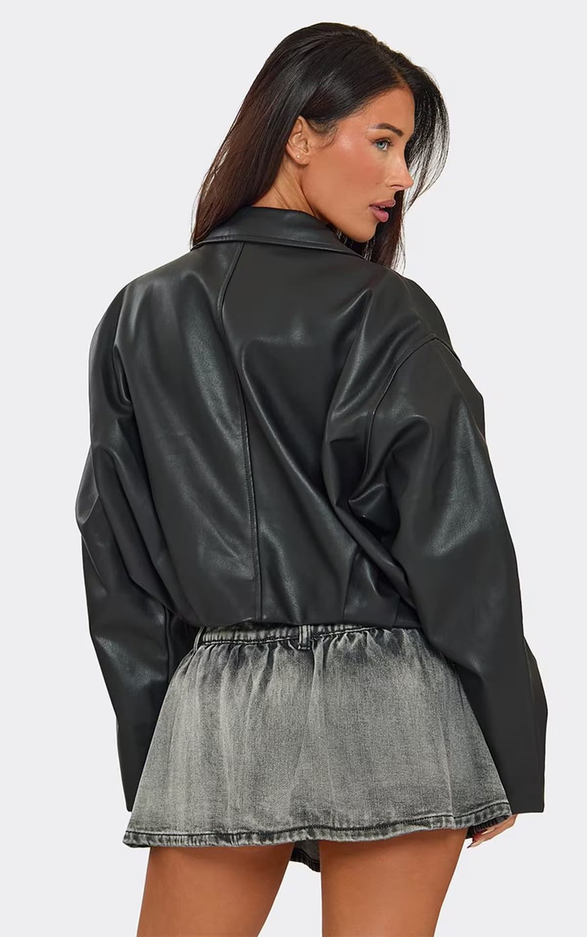 EGO Low Rise A-Line Ruched Mini Skort In Black Wash Denim, Women's Size UK 6