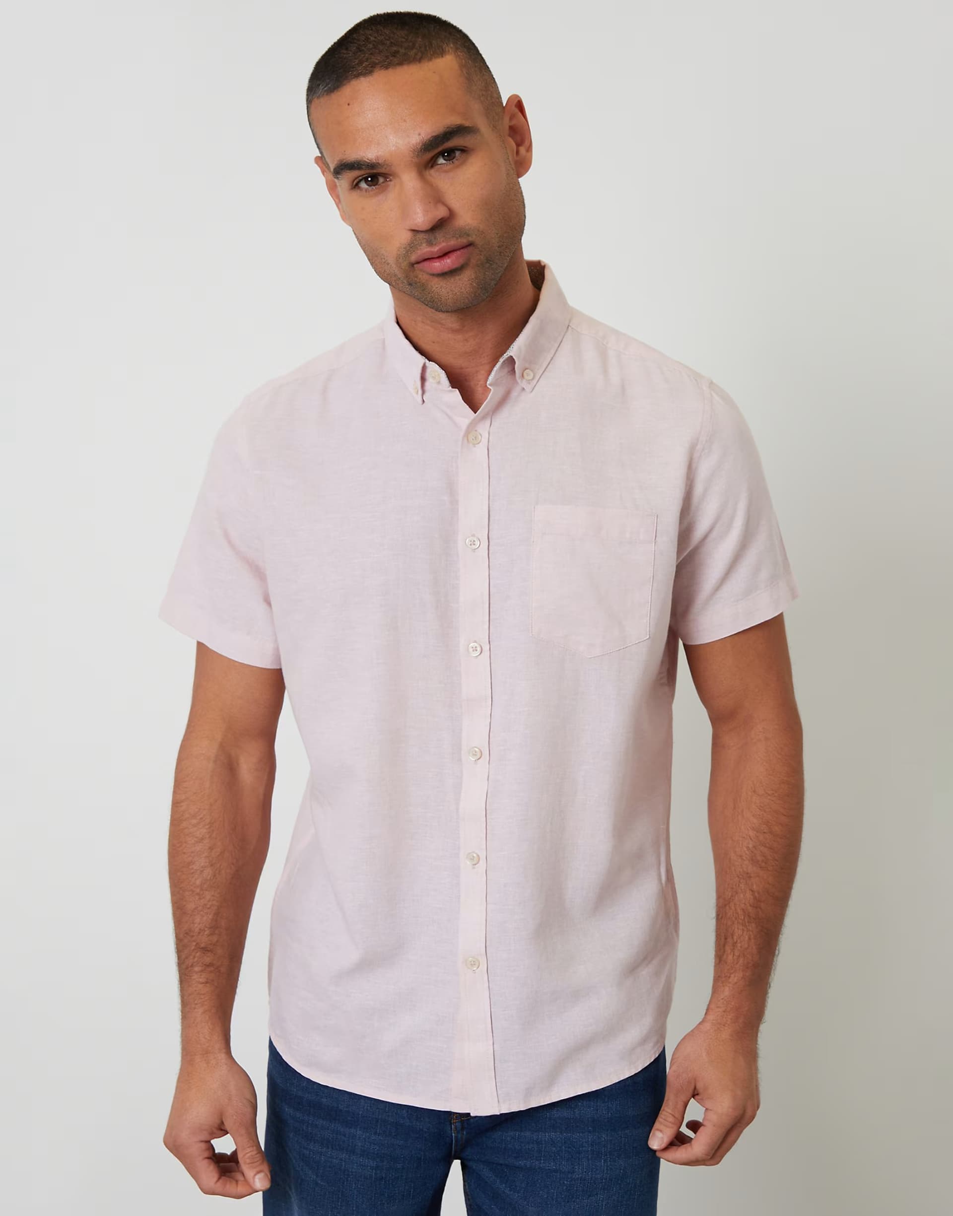 ASOS Threadbare Short sleeve linen blend shirt in dusty pink