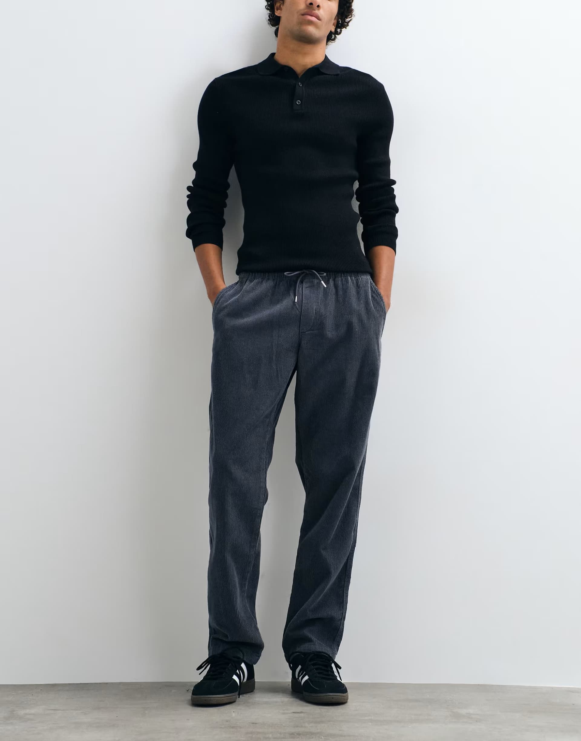 ASOS Jack & Jones drawstring cord trousers in dark blue