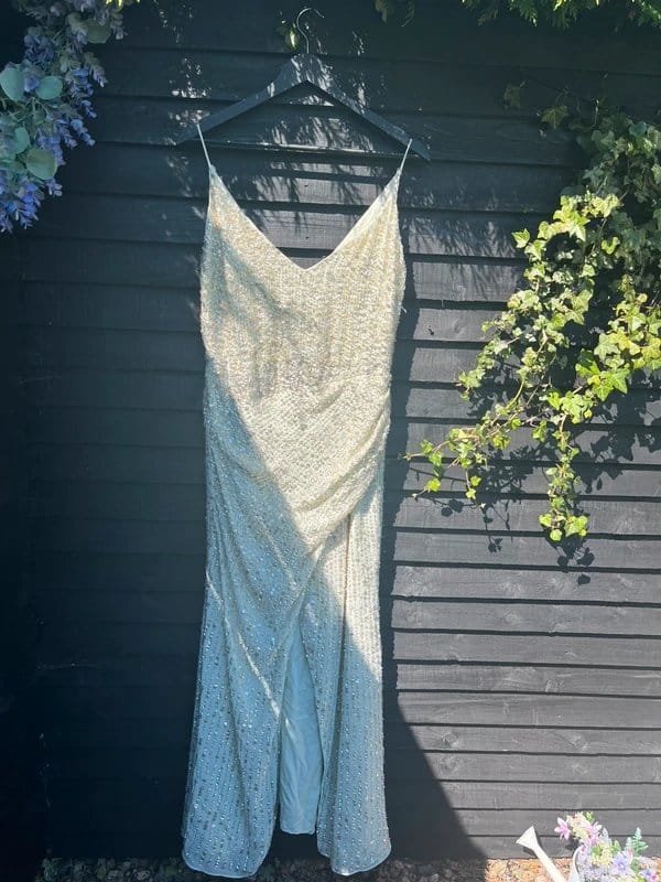 ASOS Edition Embellished Drape Side Cami Maxi Dress – Sage Green