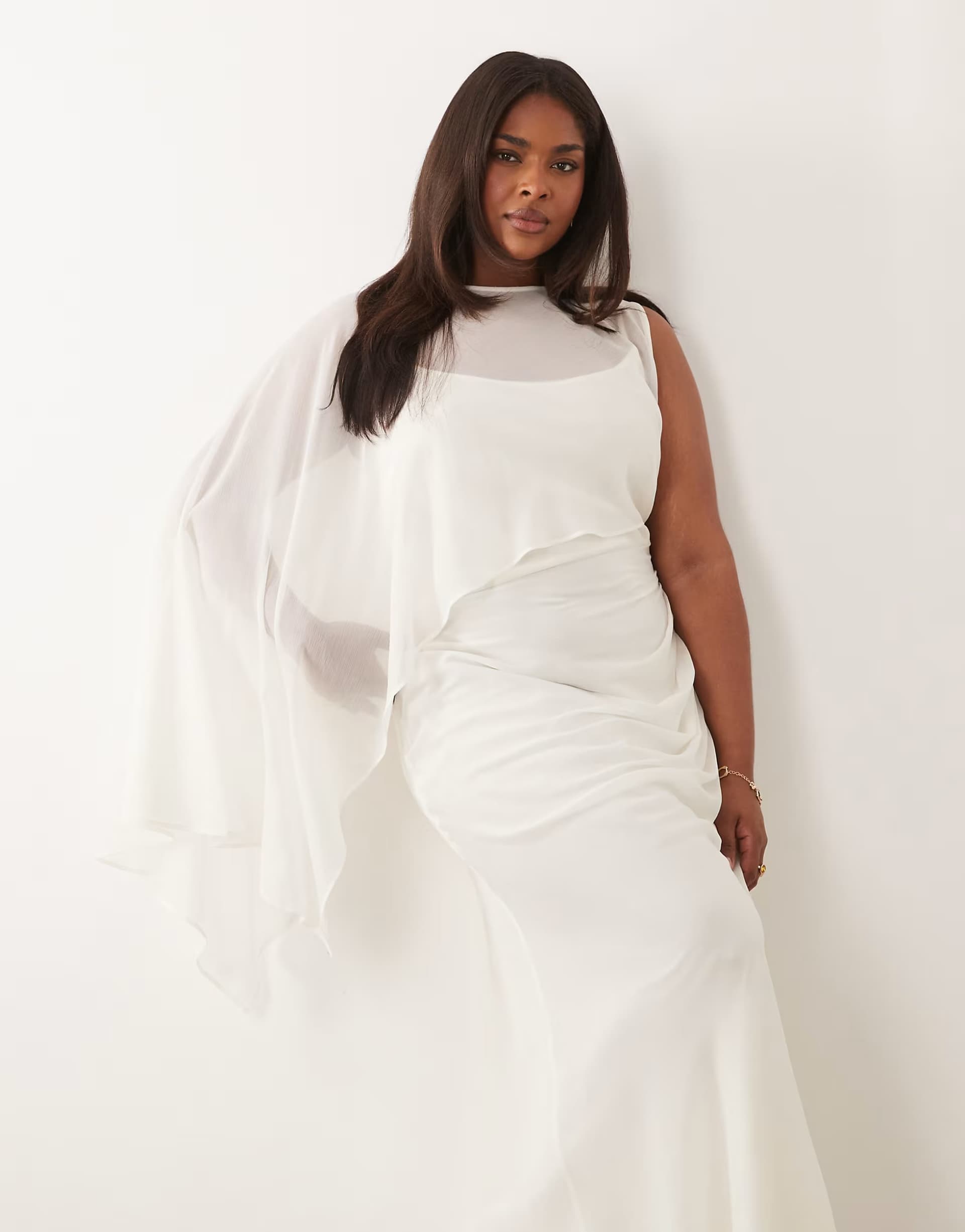 ASOS ASOS DESIGN Curve draped batwing asymmetric one sleeve maxi dress in ivory