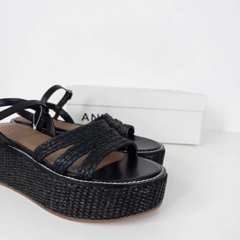 John Lewis Jonn Lewis Kingsley Luxe Raffia Flatform Wedge Sandals UK 6 NEW Black AND/OR