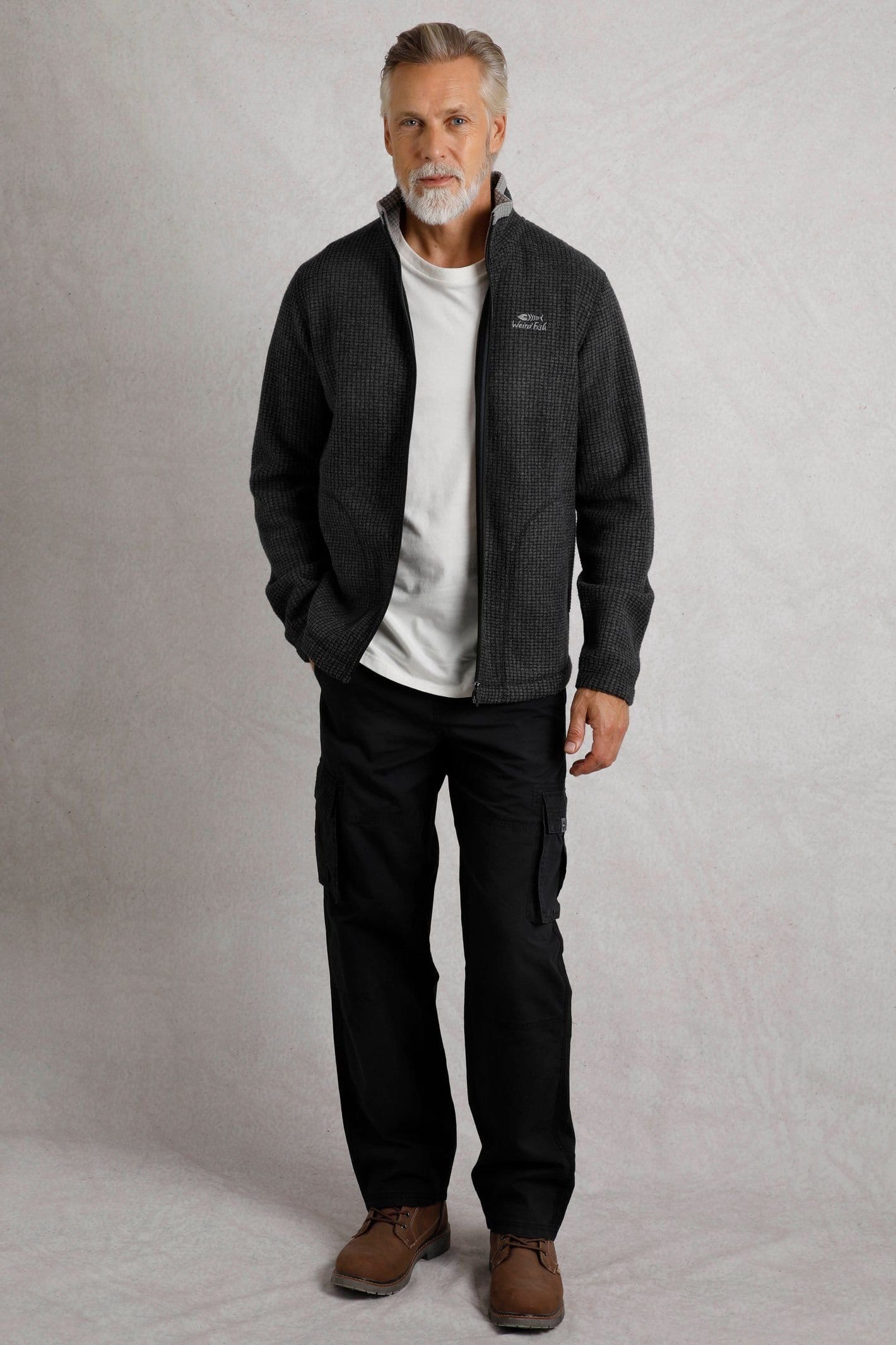 Weird Fish Weird Fish Men's Shires Full Zip Grid Fleece in Jet Black - 4