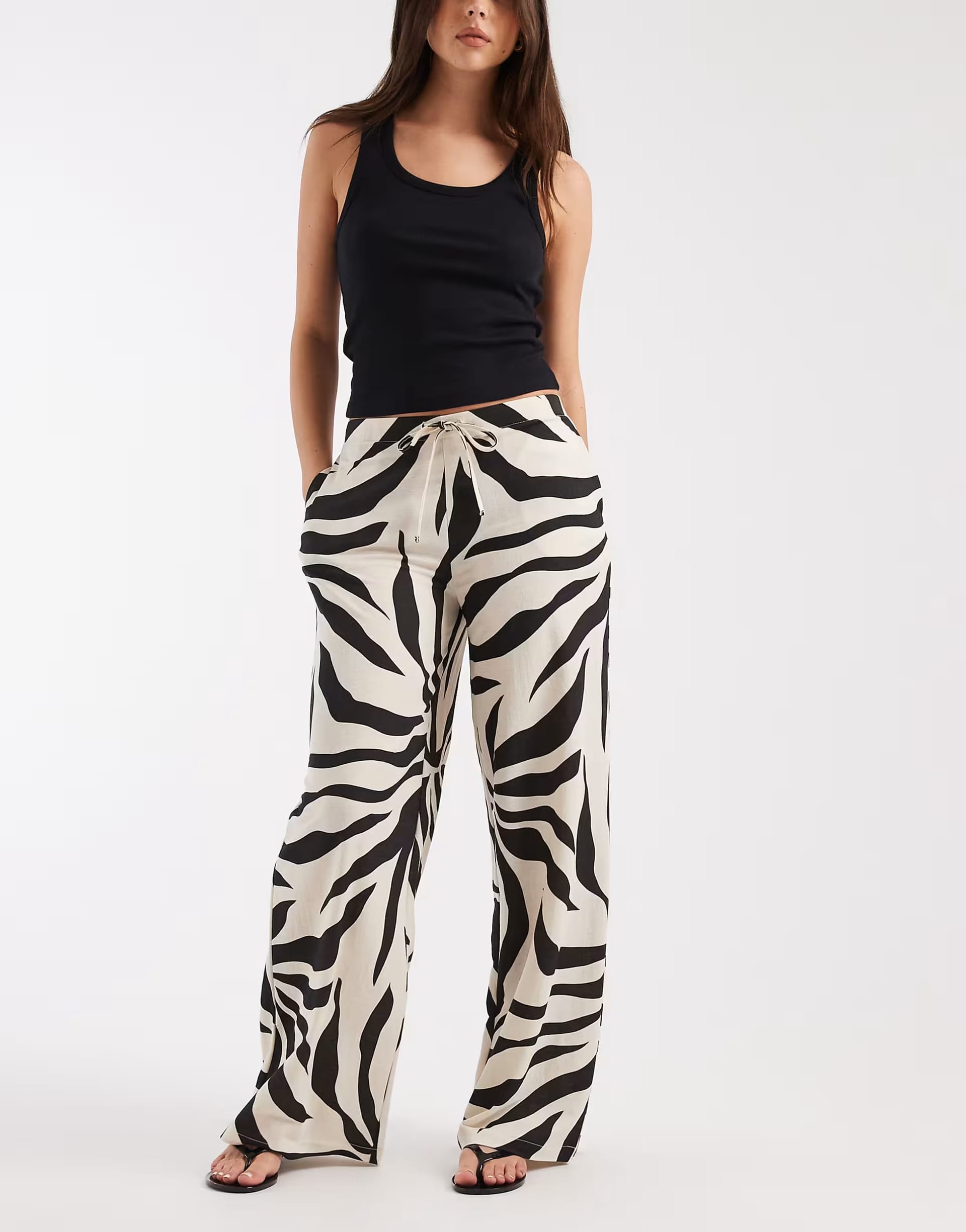 ASOS Black Zebra Print Wide Leg Trousers