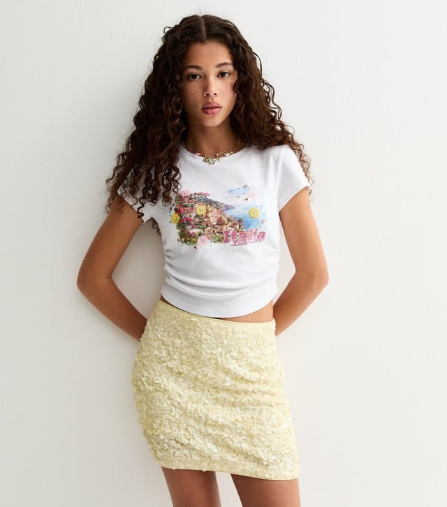 New Look Girls' Light Yellow Multi Sequin Skort New Look - 2