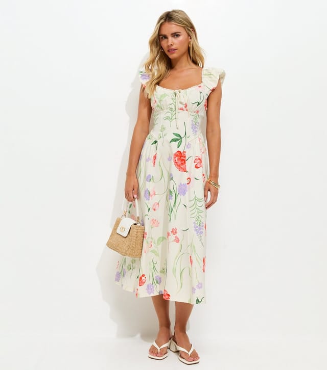 New Look Women's Petite Cream Floral Print Corset Waist Midi Dress New Look - 3