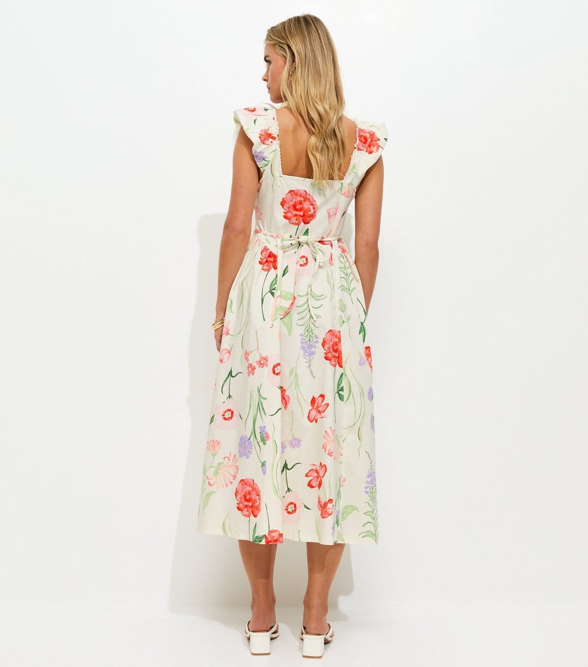 New Look Women's Petite Cream Floral Print Corset Waist Midi Dress New Look - 4