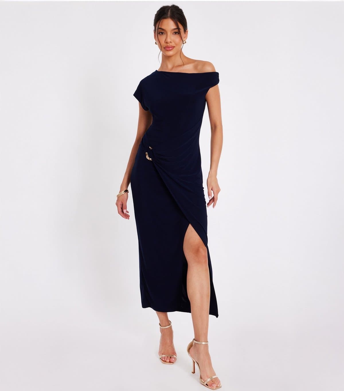 Quiz Women's Navy Asymmetric Wrap Midaxi Dress Quiz New Look