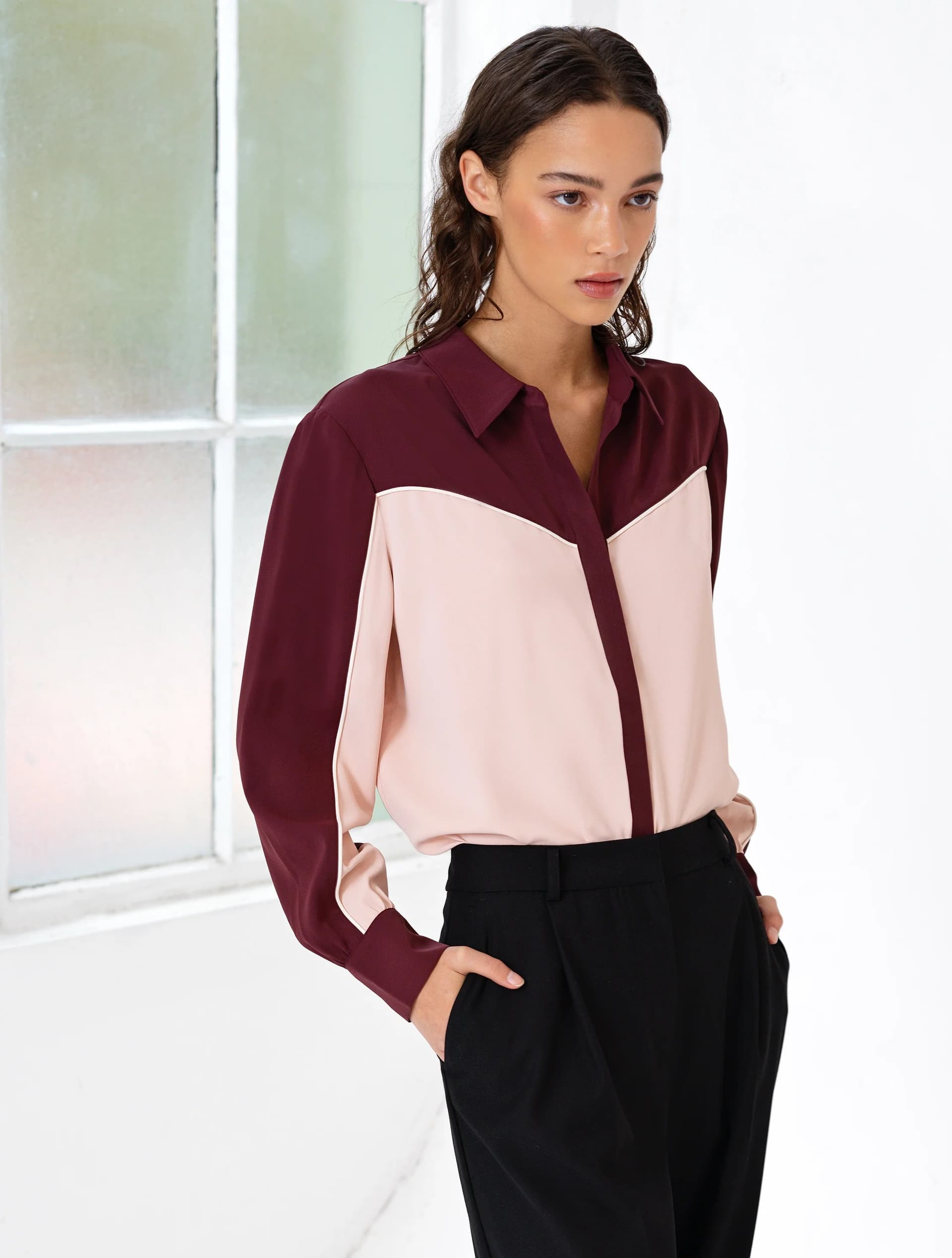 French Connection Mindy Crepe Colour Blocked Shi Berry Red/powder Pin