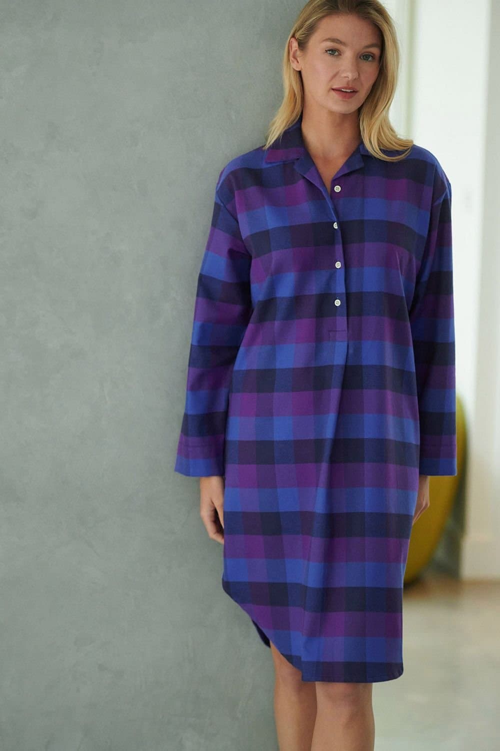 British Boxers British Boxers Women's "Berwick" Check Brushed Cotton Nightshirt in Indigo