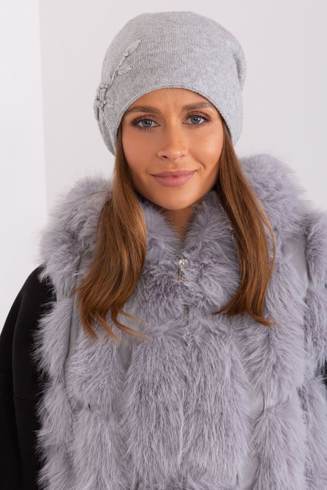 Love Lace Love Lace Grey Embroidered Beanie Hat