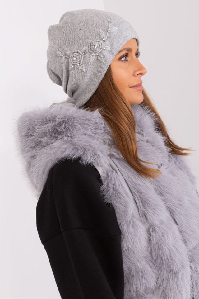 Love Lace Love Lace Women's Embroidered Solid Adjustable Beanie with Breathable Panel Everyday in Grey - 2