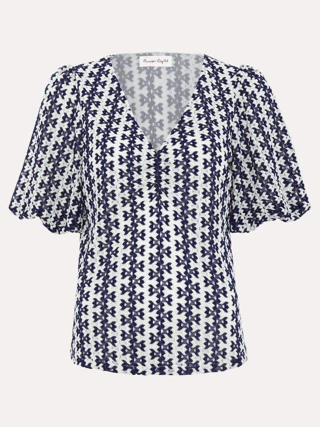Phase Eight Phase Eight Women's Alba Textured Puff Sleeve Top in Mid Navy - 2