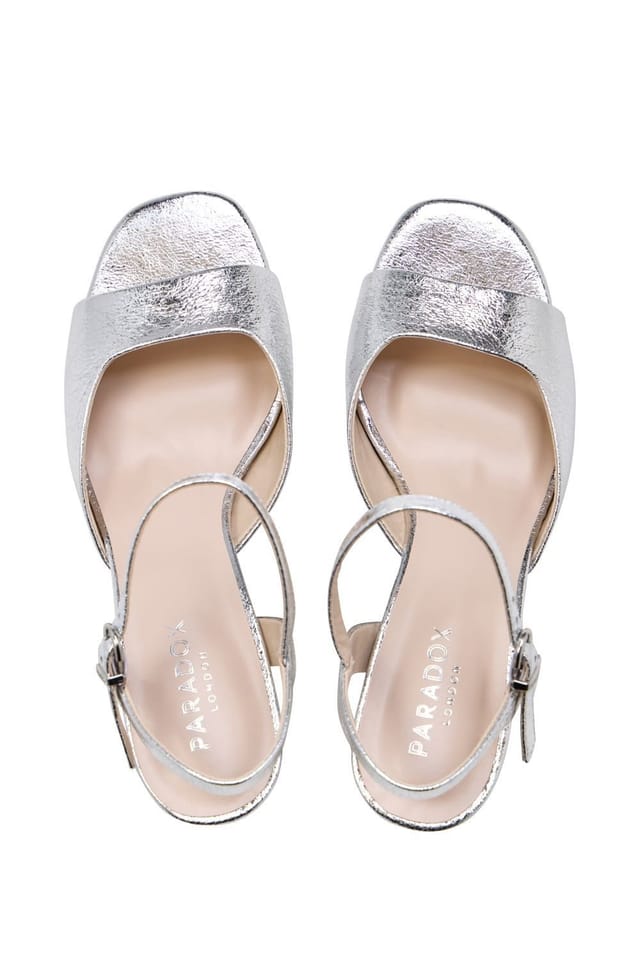 Paradox London Paradox London Women's 'Livia' High Heel Platform Ankle Strap Sandals in Metallic Silver - 3