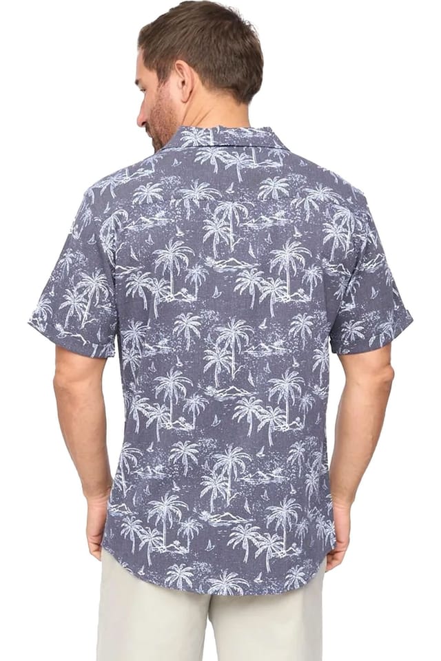 Bewley&Ritch Bewley&Ritch Men's Arecas Palm Print Polyester Short-Sleeved Shirt in Navy - 2