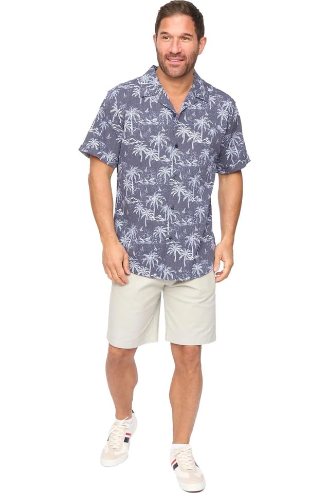 Bewley&Ritch Bewley&Ritch Men's Arecas Palm Print Polyester Short-Sleeved Shirt in Navy - 3