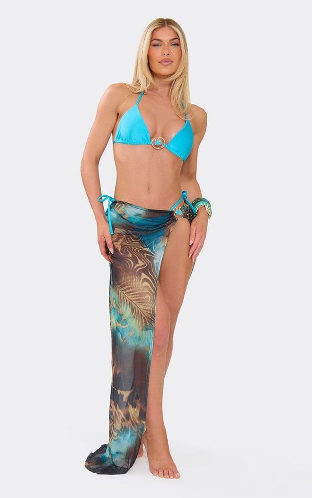 EGO Low Waist Trim Detail Split Leg Maxi Skirt In Multi Animal Print, Women's Size UK 6 - 2