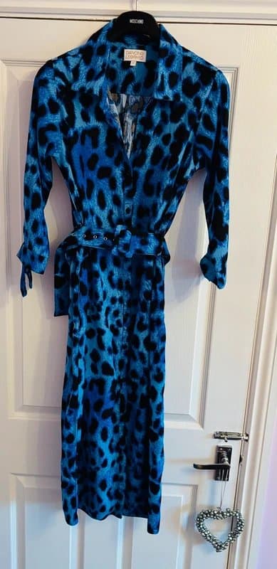 Dancing Leopard Dancing leopard plunge midi shirt pockets dress wedding party holiday dress 12same day post
