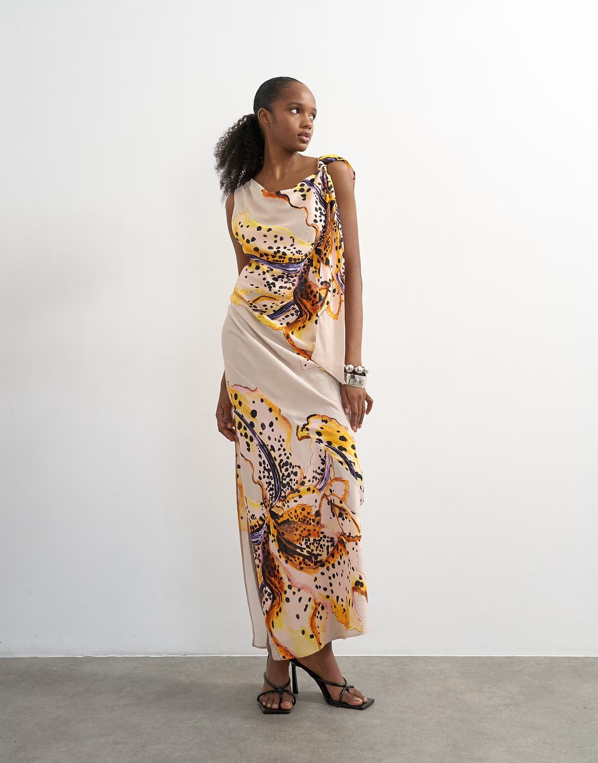 ASOS Topshop tie neck drape maxi dress in orchid print