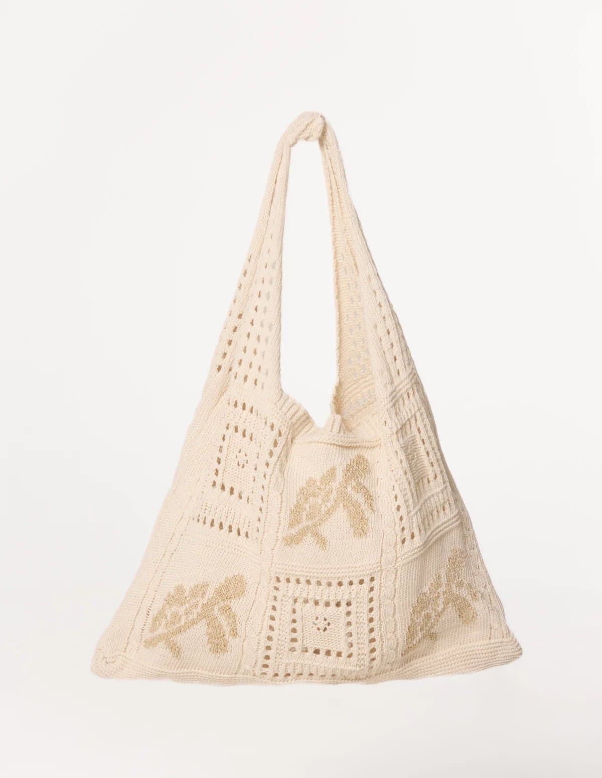 Blue Vanilla Blue Vanilla Beige Metallic Crochet Knit Bag