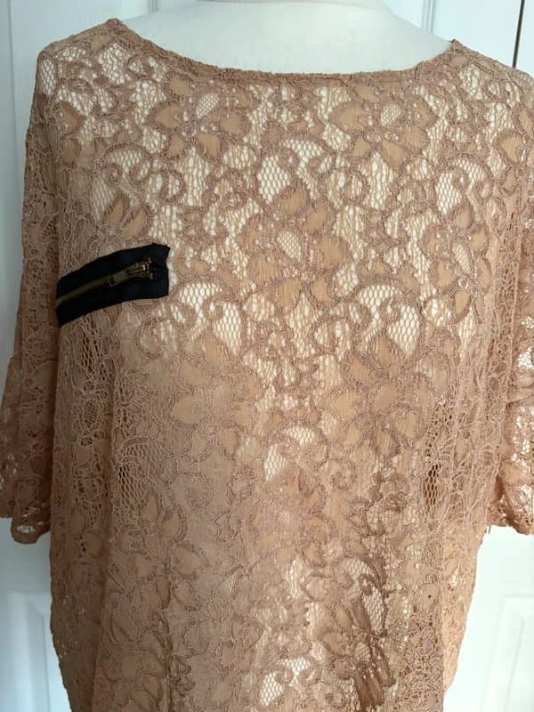 Topshop Topshop Nude Lace Boxy Top UK10 – Chic Sheer Blouse