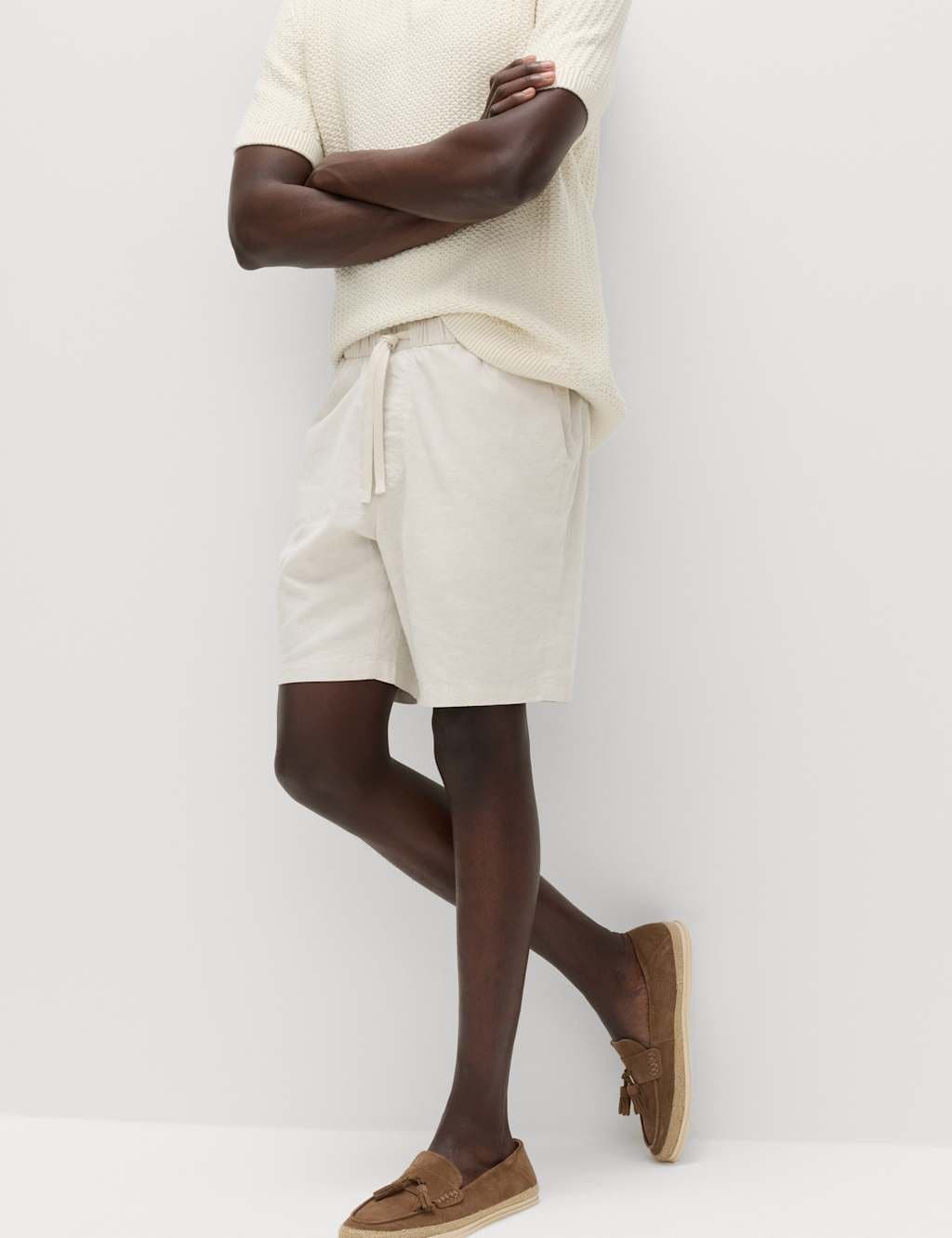 Marks & Spencer M&S Cotton Linen Blend Stretch Shorts Stone Mix