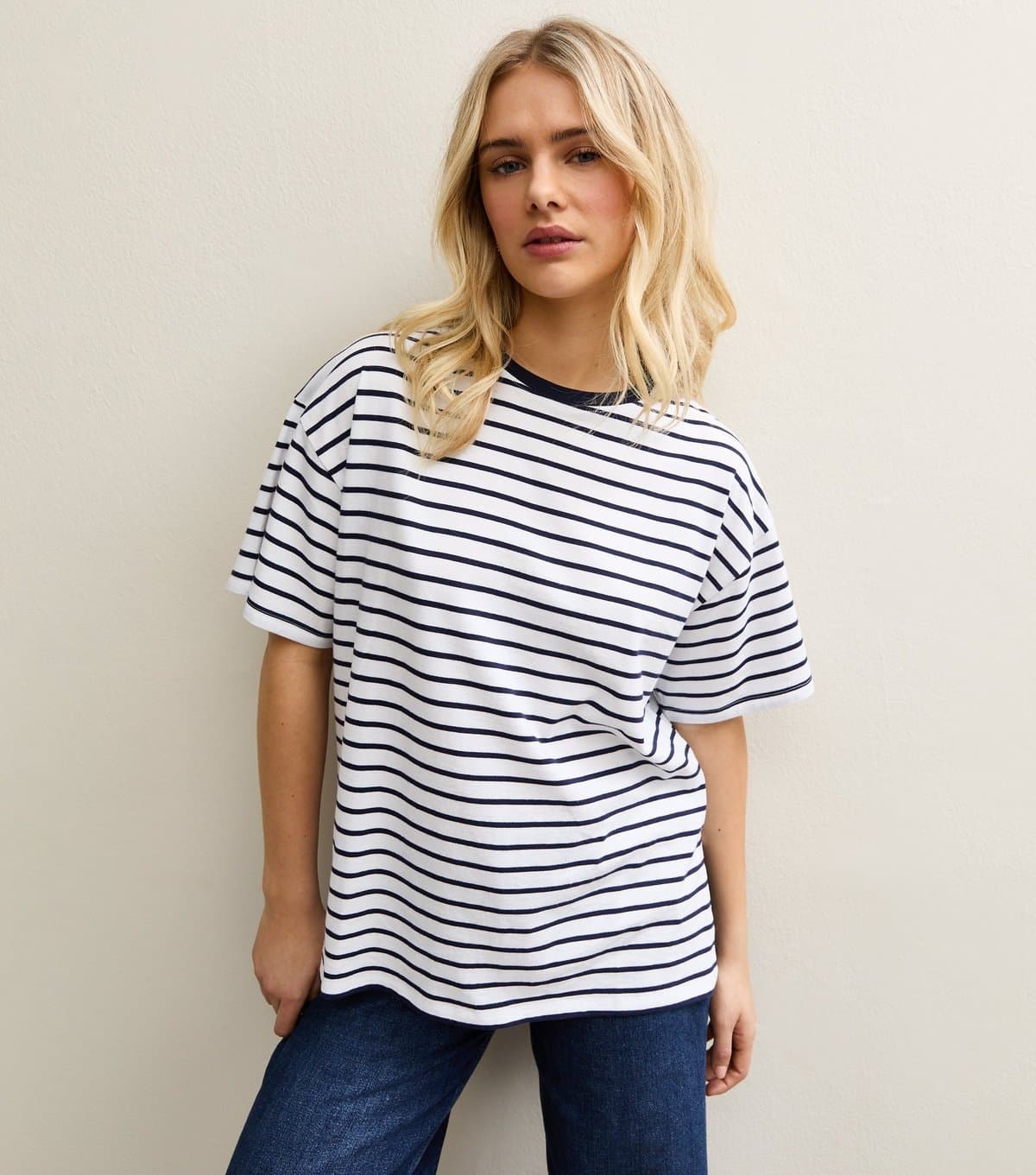 New Look Women's Dark Blue Stripe Side Split T-Shirt New Look