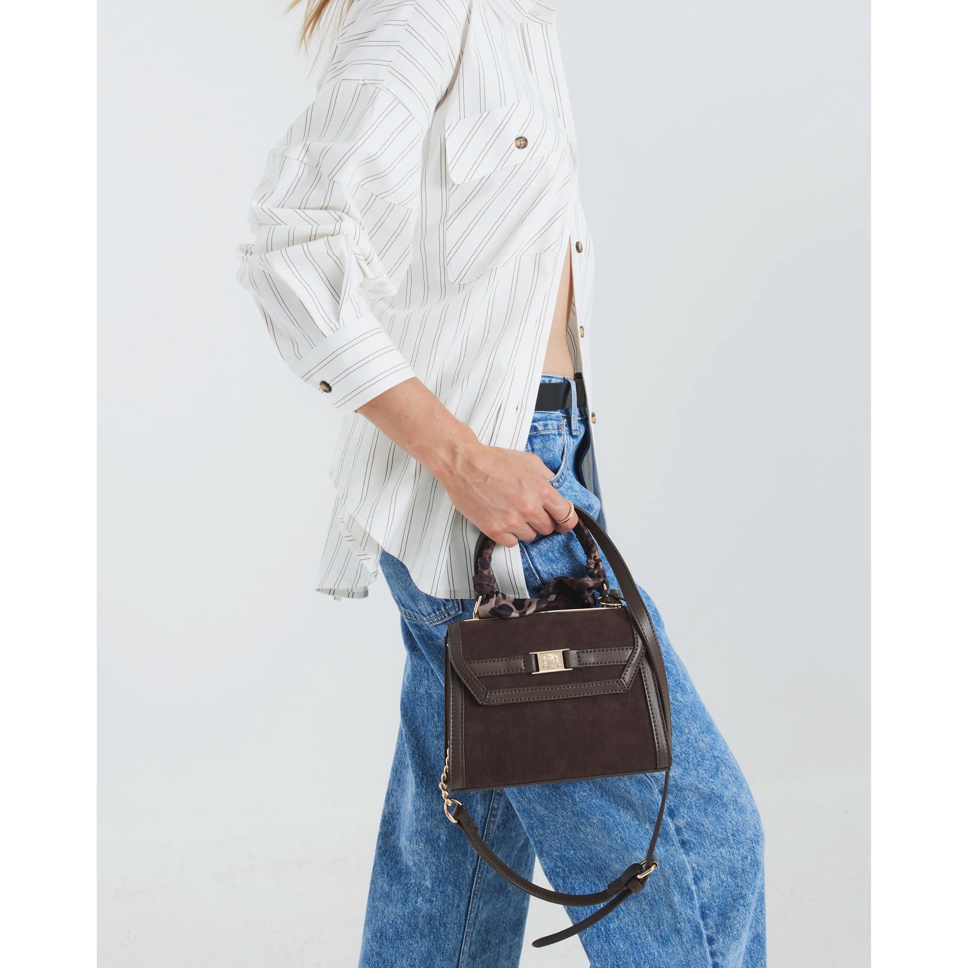 River Island River Island Womens Brown Faux Suede Mini Cross Body Tote Bag