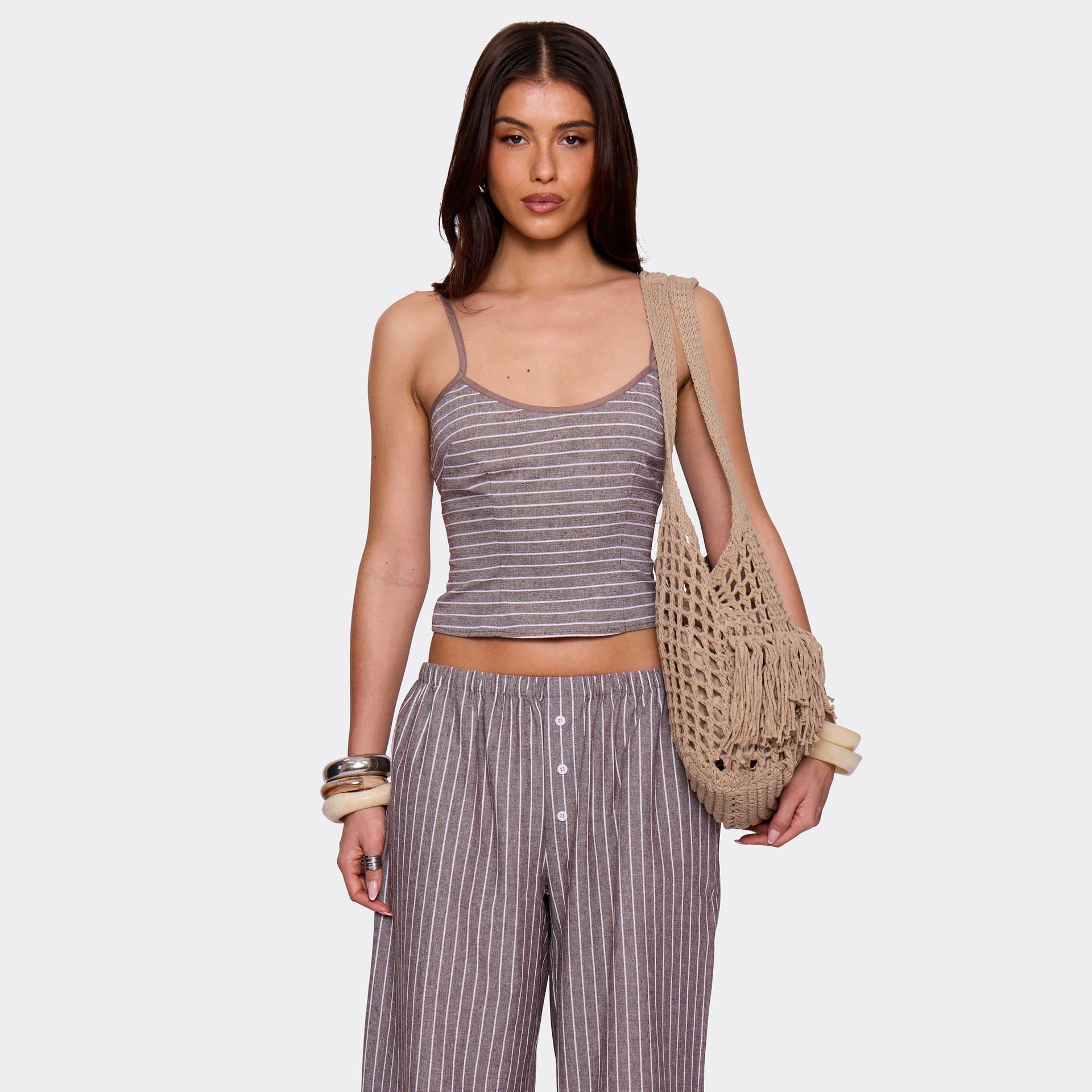EGO EGO Brown Pinstripe Scoop Neck Cami Top