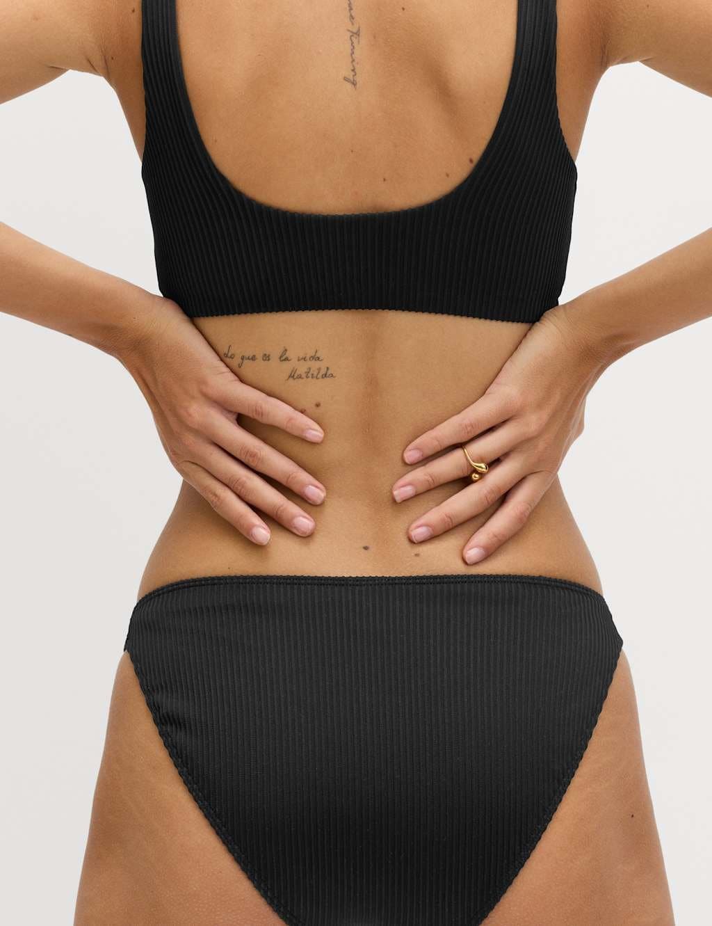Marks & Spencer M&S Black Ribbed High Leg Bikini Bottoms