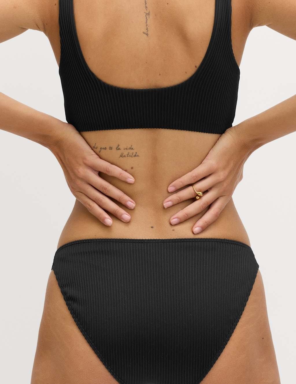 Marks & Spencer M&S Ribbed High Leg Bikini Bottoms Black - 1