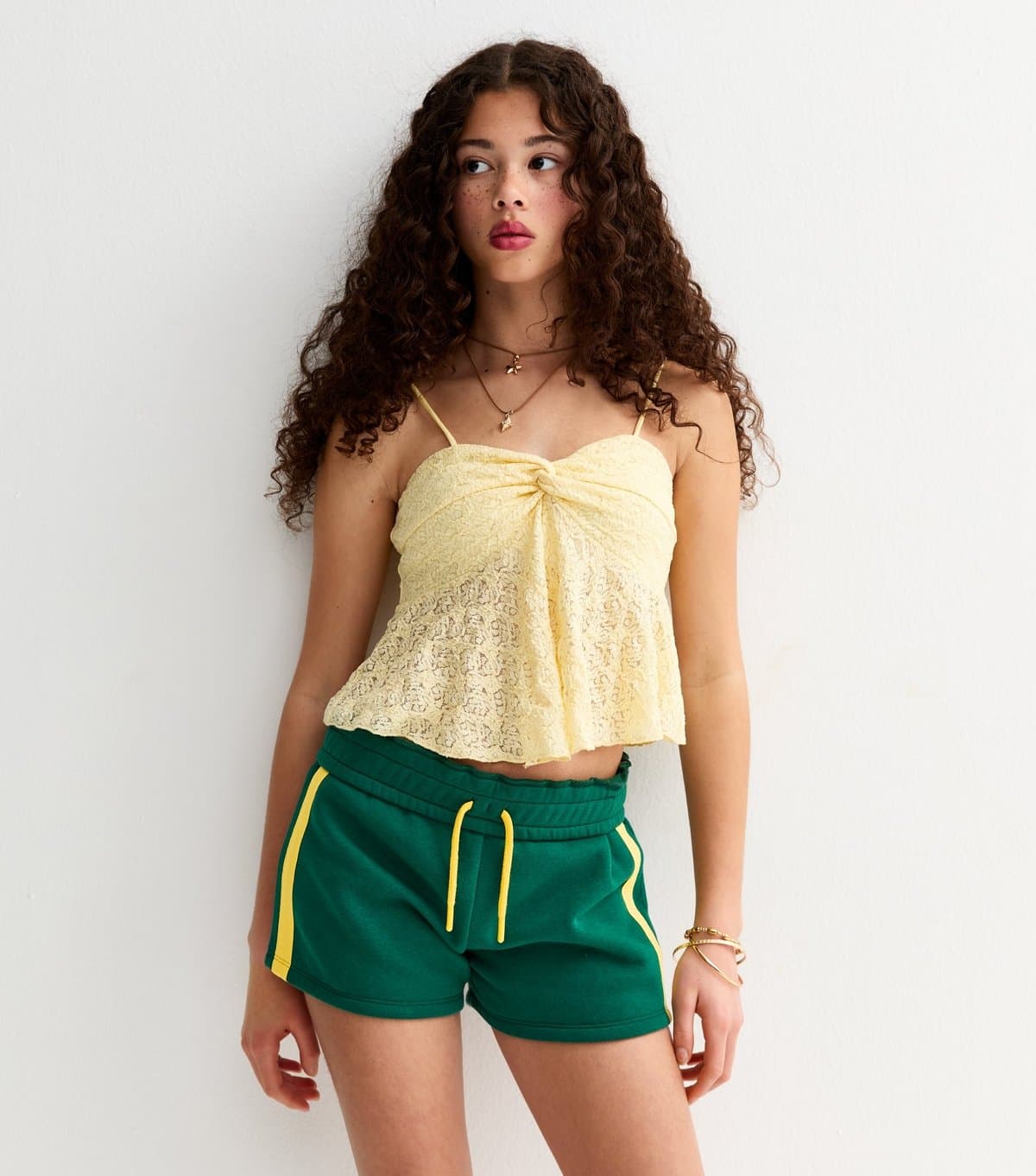 New Look New Look Dark Green Side Stripe Drawstring Shorts