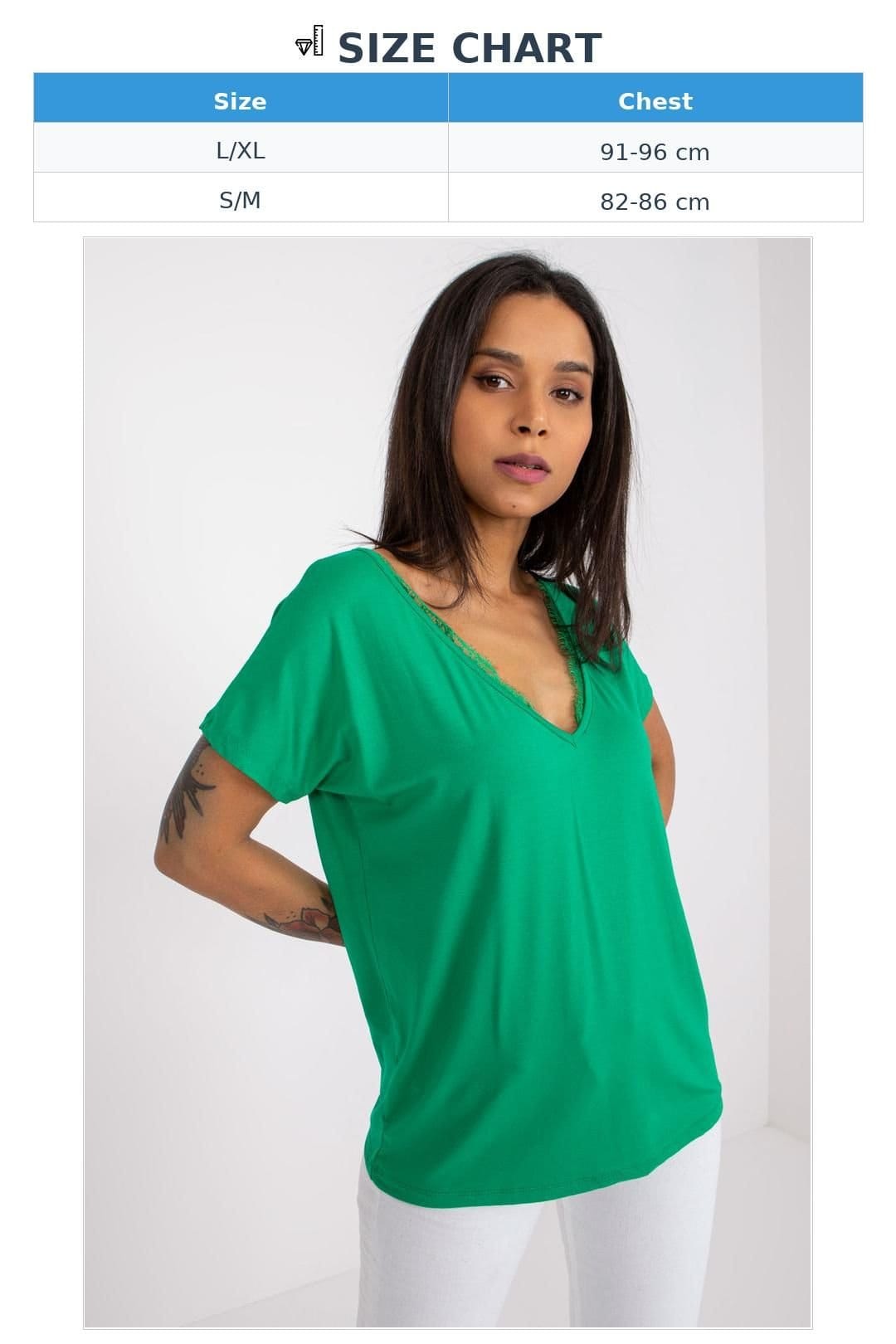 Love Lace Love Lace Women's Lace Trim V Neck Short Sleeve T-Shirt in Green - 4