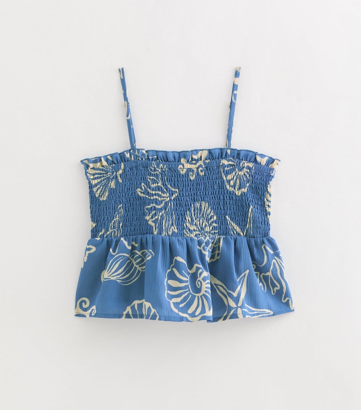 New Look Blue and White Sea Print Shirred Peplum Cami Top