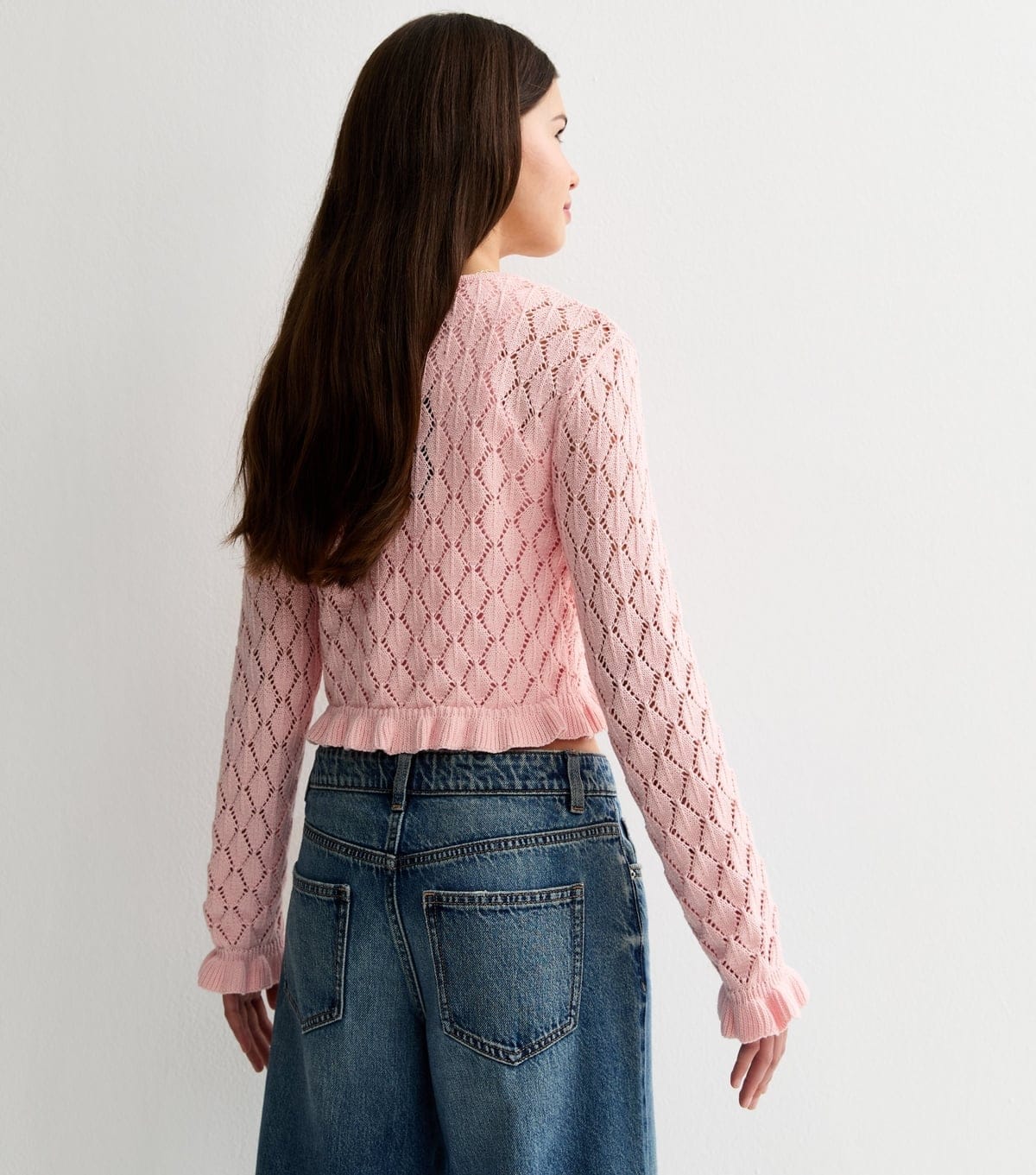 New Look Girls' Light Pink Ruffled Crochet Cardigan New Look - 4