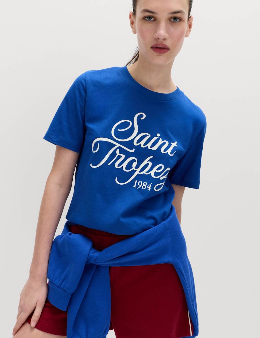 Marks & Spencer M&S Pure Cotton Striped Everyday Fit T-Shirt Bright Blue Mix - 2